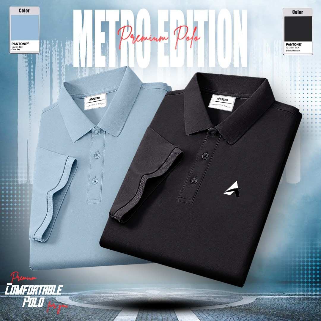 2pcs Combo Of Men's Short Sleeve 100% Cotton Premium Quality Polo T-Shirt - Sky & Black